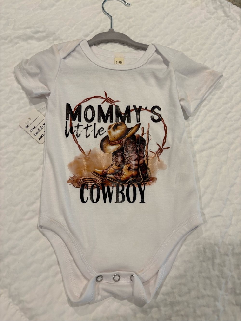 Mommy's Little Cowboy White Baby One-Piece